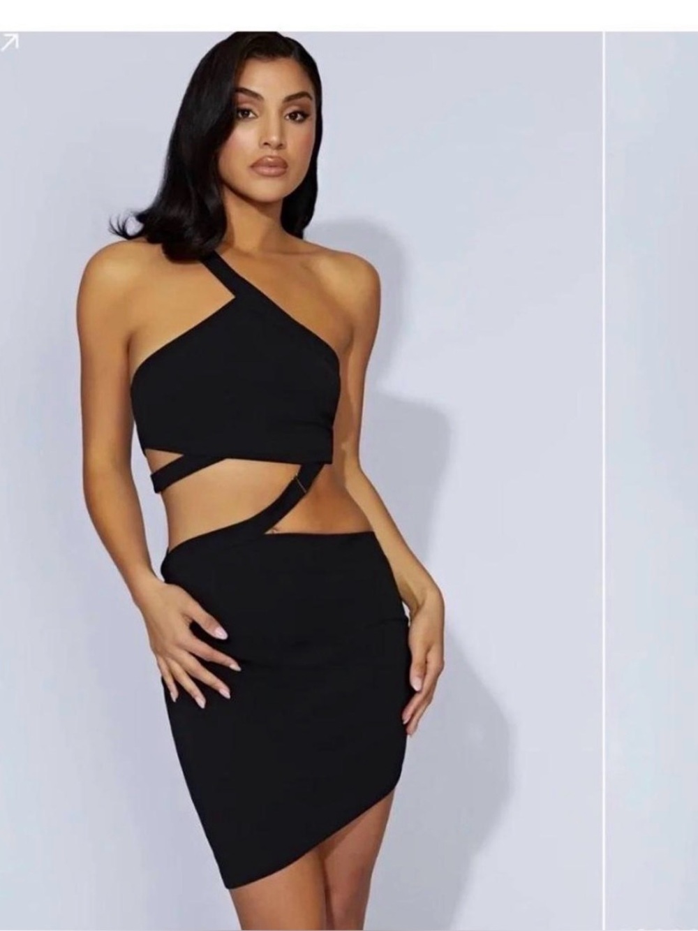 Meshki Women's Black Asymmetric Cutout Dress